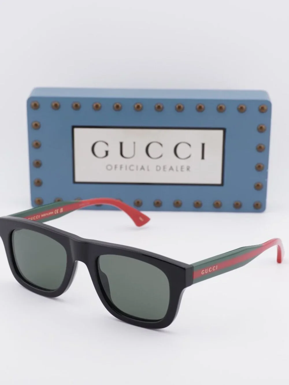 Gucci GG1991S 001 Square Sunglasses - Shiny Black/Red/Grey